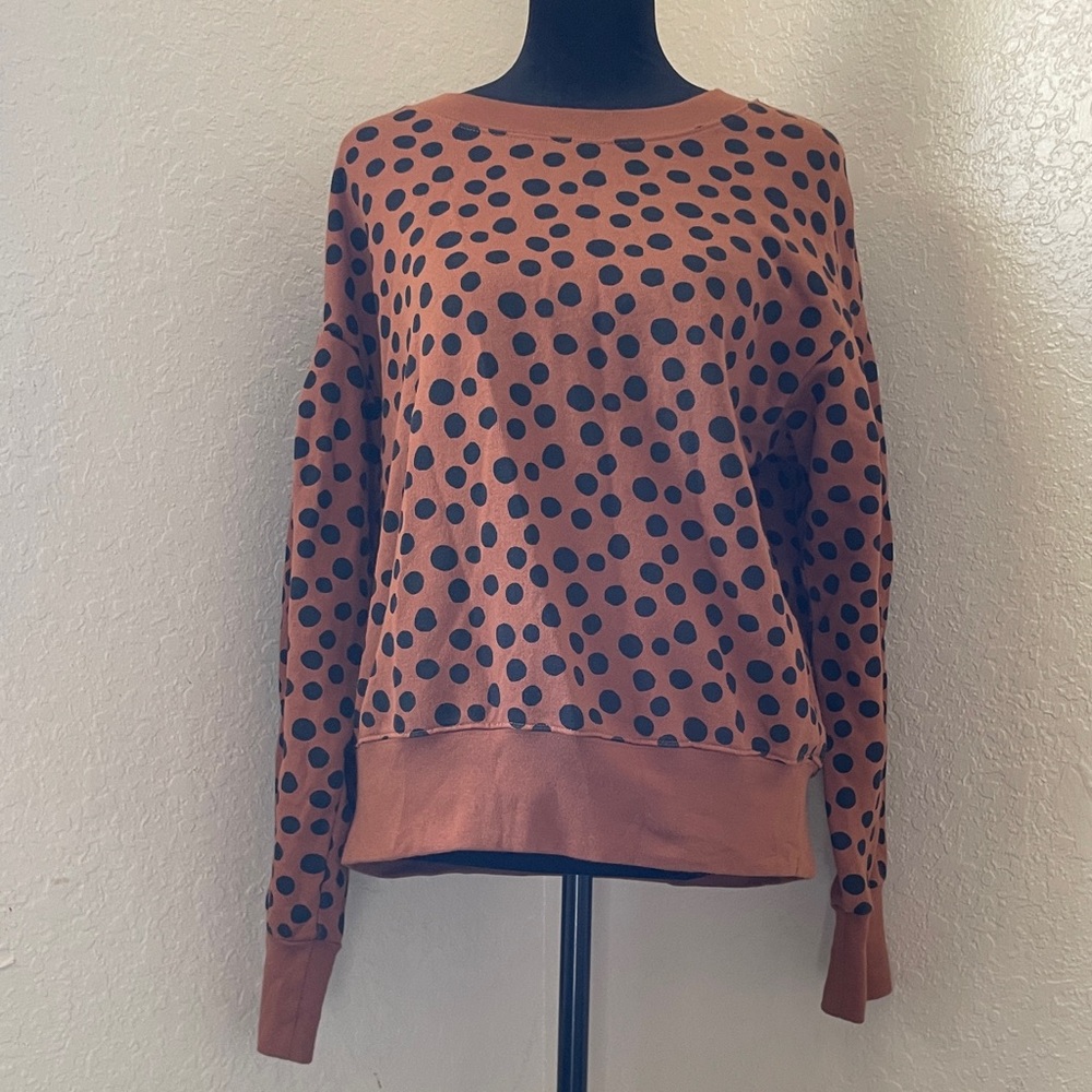 Madewell Brown Polka Leopard Pleat-Sleeve Dot Sweatshirt Top 100% Cotton Stretch